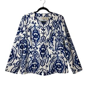 Chicos‎ Womens Abstract Geometric Watercolor Print Jacket Size L Art to Wear